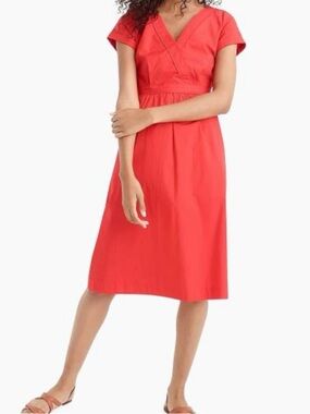 J Crew Poplin A Line Midi Dress Bright Cerise Red Size 2 Classic Preppy